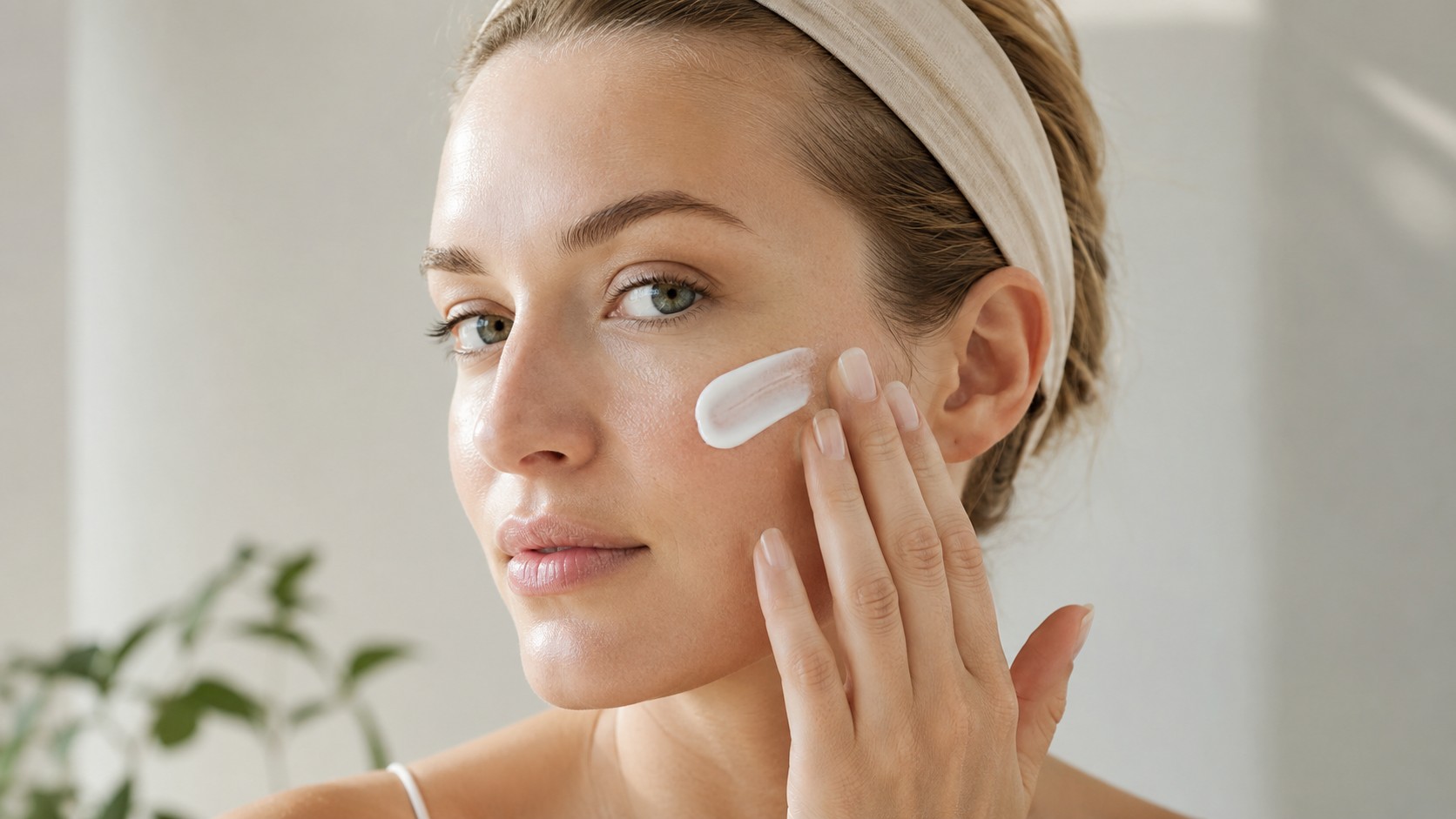 Apsauga nuo saulės – moteris tepa apsauginį veido kremą su SPF